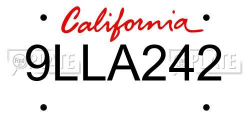9LLA242 California License Plate