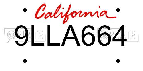 9LLA664 California License Plate