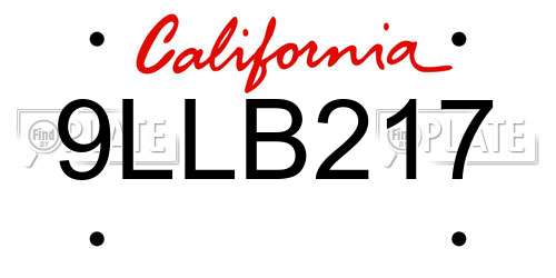 9LLB217 California License Plate