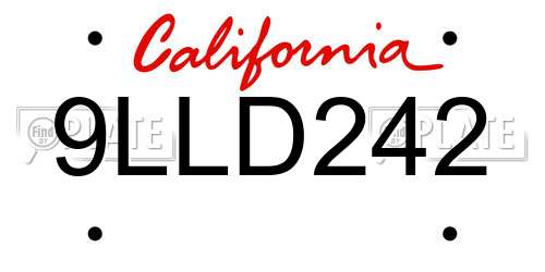 9LLD242 California License Plate
