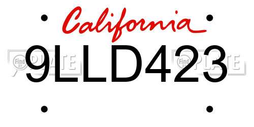 9LLD423 California License Plate