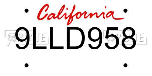 9LLD958 California License Plate
