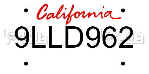 9LLD962 California License Plate
