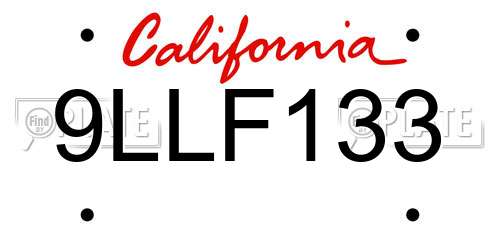 9LLF133 California License Plate