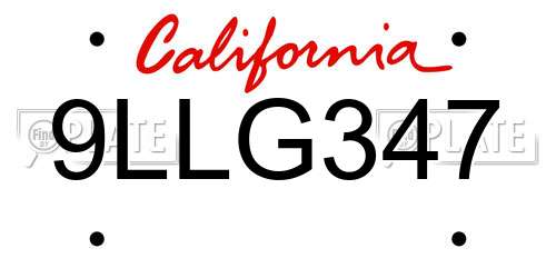 9LLG347 California License Plate