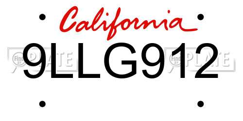 9LLG912 California License Plate