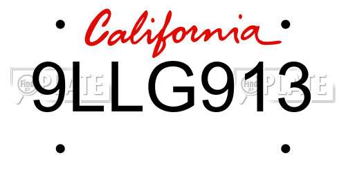 9LLG913 California License Plate