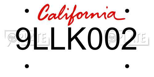 9LLK002 California License Plate
