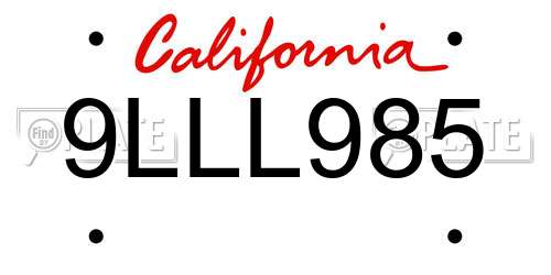 9LLL985 California License Plate