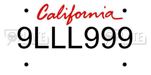 9LLL999 California License Plate