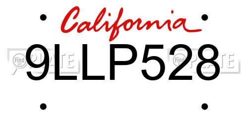 9LLP528 California License Plate