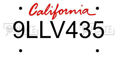 9LLV435 California License Plate