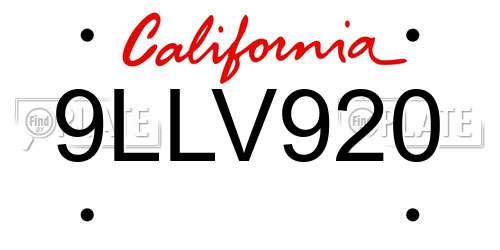 9LLV920 California License Plate