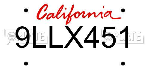 9LLX451 California License Plate