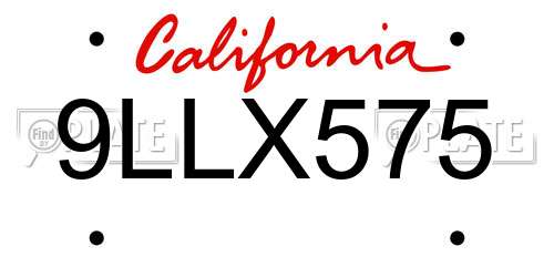 9LLX575 California License Plate