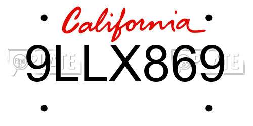 9LLX869 California License Plate