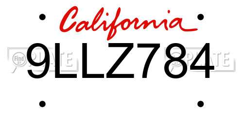 9LLZ784 California License Plate