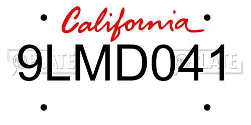 9LMD041 California License Plate