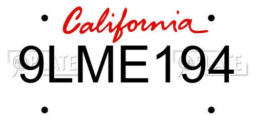 9LME194 California License Plate