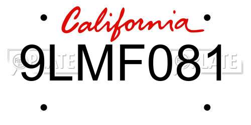 9LMF081 California License Plate