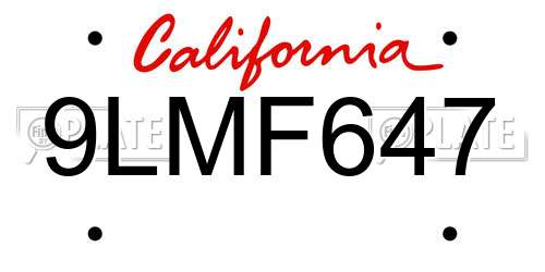 9LMF647 California License Plate