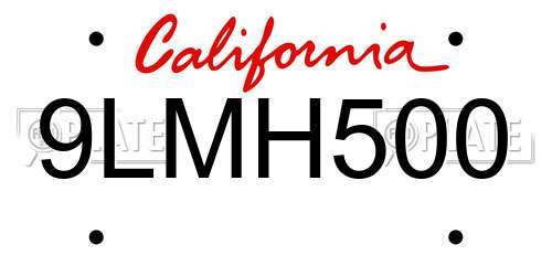 9LMH500 California License Plate
