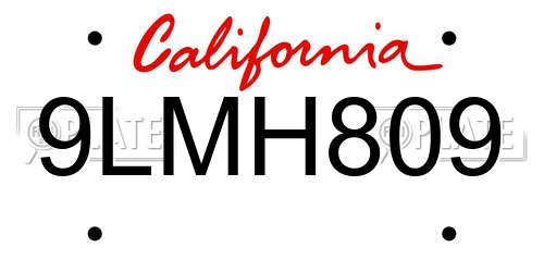 9LMH809 California License Plate