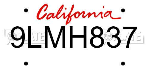 9LMH837 California License Plate