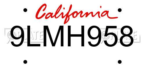 9LMH958 California License Plate