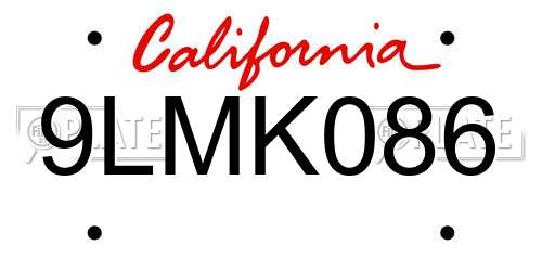 9LMK086 California License Plate