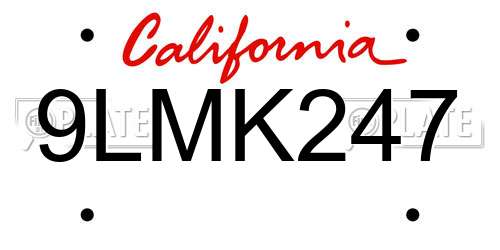 9LMK247 California License Plate