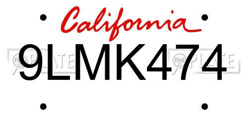 9LMK474 California License Plate