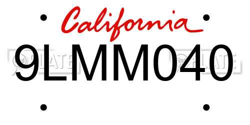 9LMM040 California License Plate