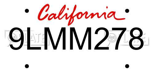 9LMM278 California License Plate