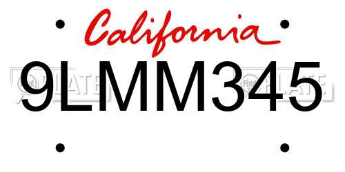9LMM345 California License Plate