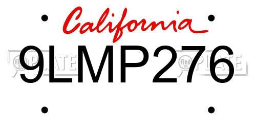 9LMP276 California License Plate