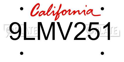 9LMV251 California License Plate