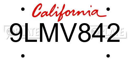 9LMV842 California License Plate