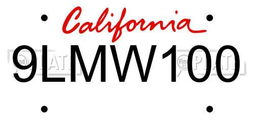 9LMW100 California License Plate
