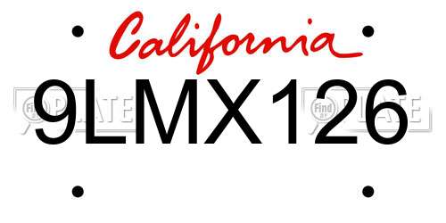 9LMX126 California License Plate