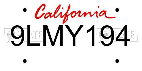 9LMY194 California License Plate