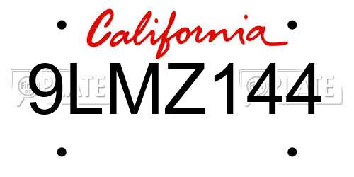 9LMZ144 California License Plate