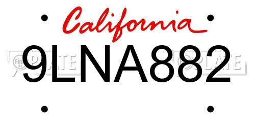 9LNA882 California License Plate
