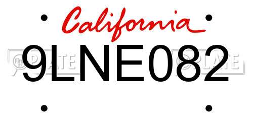 9LNE082 California License Plate