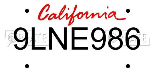 9LNE986 California License Plate