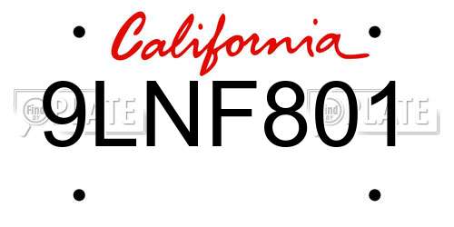 9LNF801 California License Plate