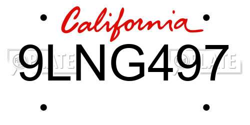 9LNG497 California License Plate