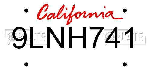 9LNH741 California License Plate