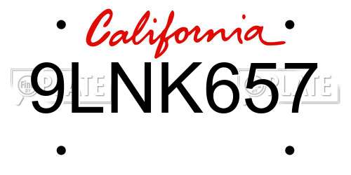 9LNK657 California License Plate