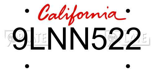 9LNN522 California License Plate
